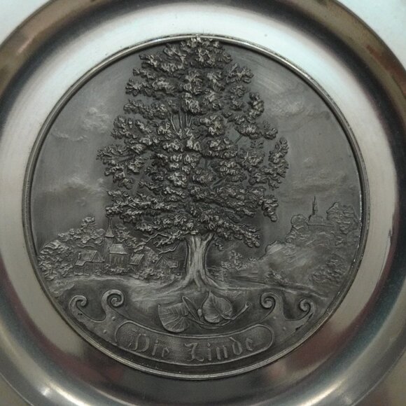 SKS Zinn 95% Pewter Wall Plate The Linden Die Linde German Vintage 9.5" Tree - Picture 3 of 4
